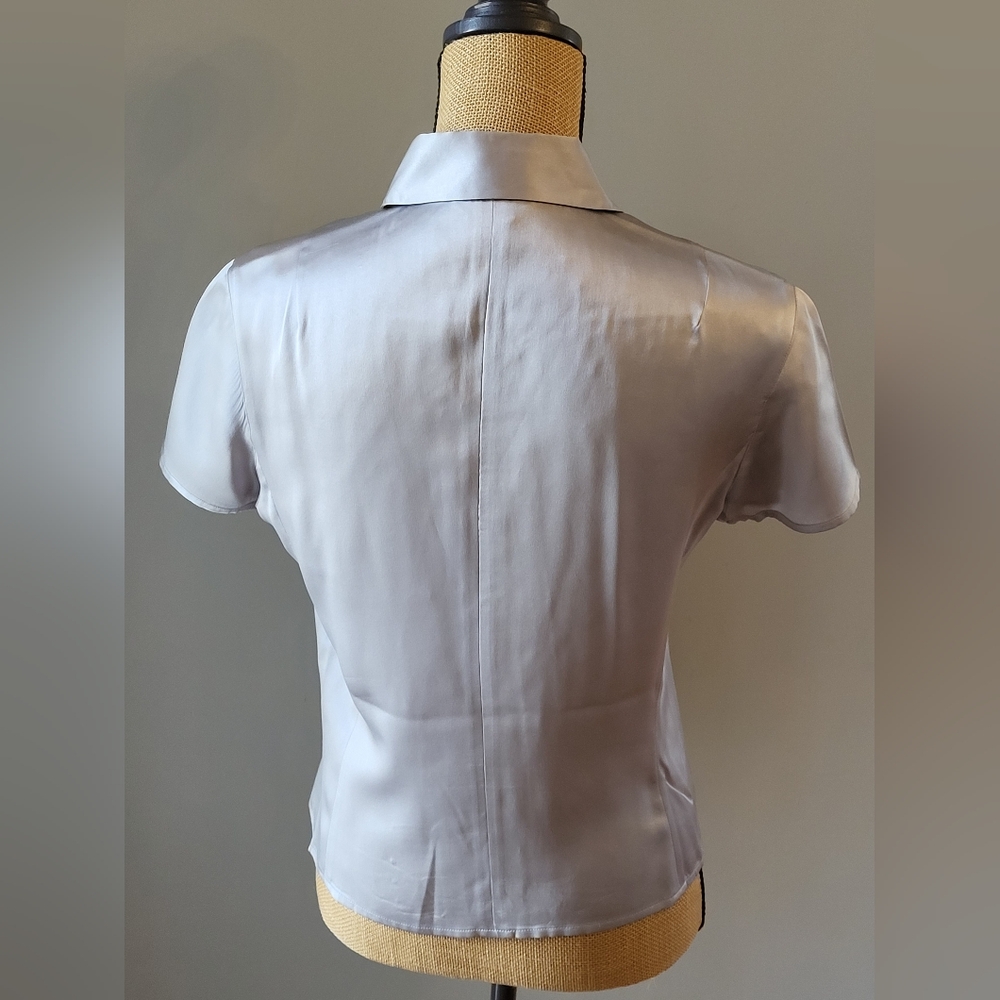 J. Crew Silver Silk Short-Sleeve Button-Down Blouse - Picture 9 of 11